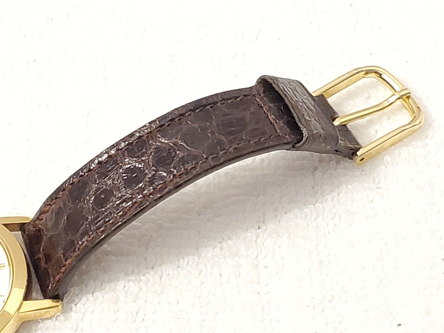 Vintage Seiko Men's Gold Tone Quartz Watch Brown Leather Strap 1 Jewel White Dial