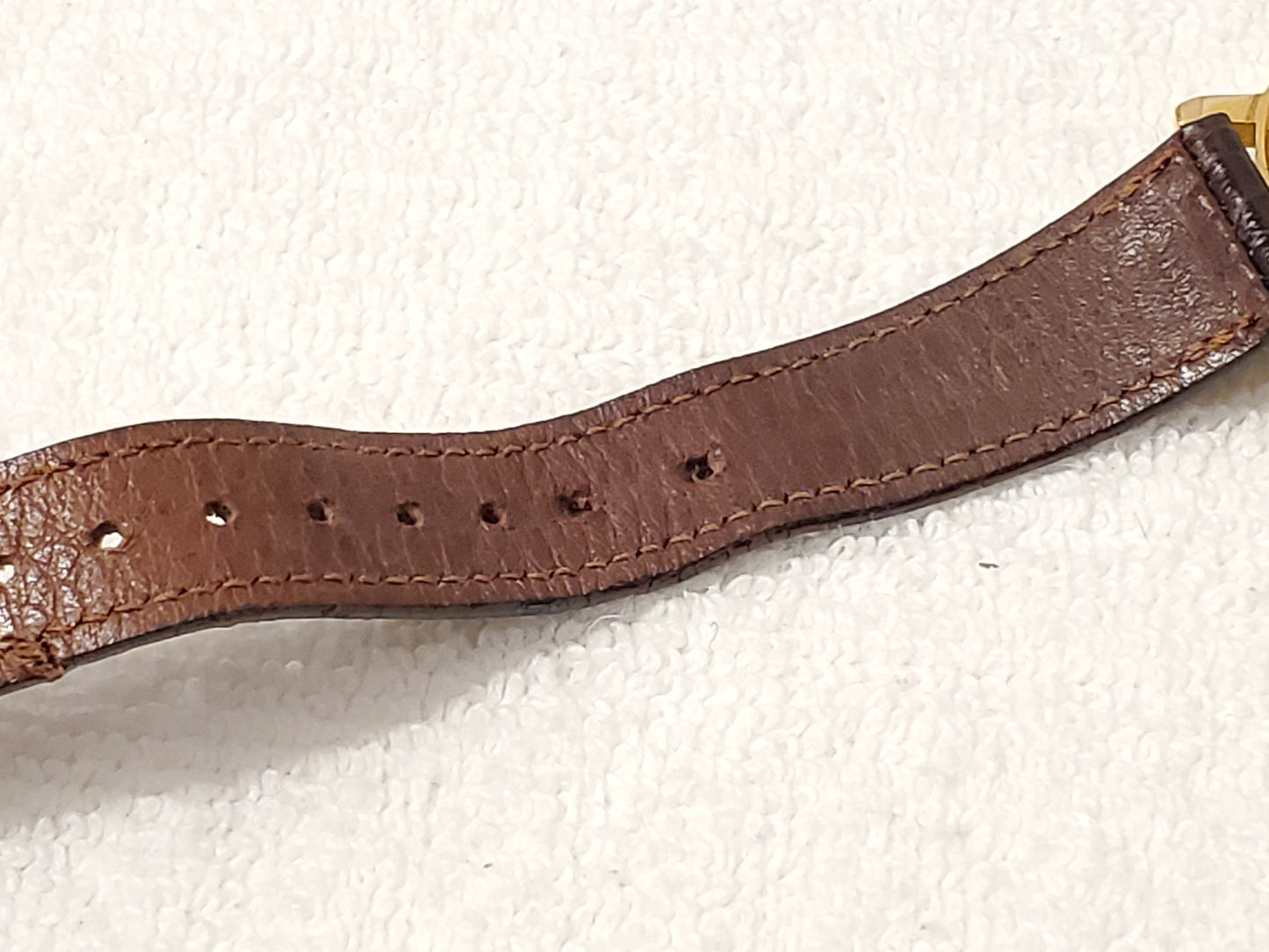 Vintage Seiko Men's Gold Tone Quartz Watch Brown Leather Strap 1 Jewel White Dial
