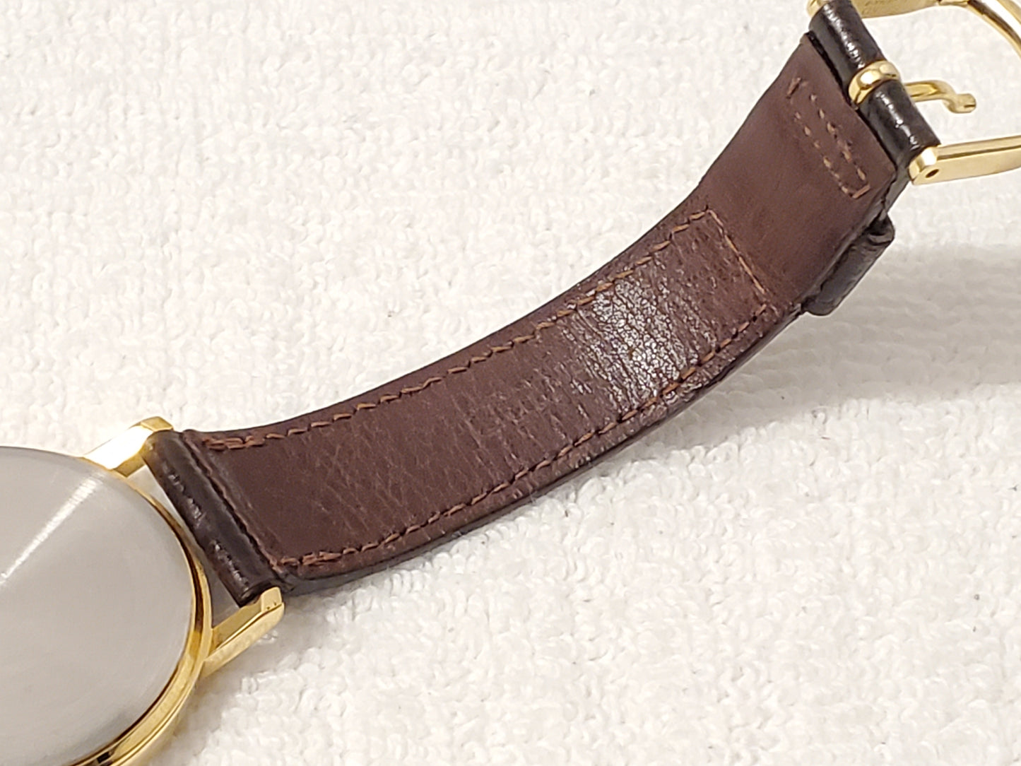 Vintage Seiko Men's Gold Tone Quartz Watch Brown Leather Strap 1 Jewel White Dial