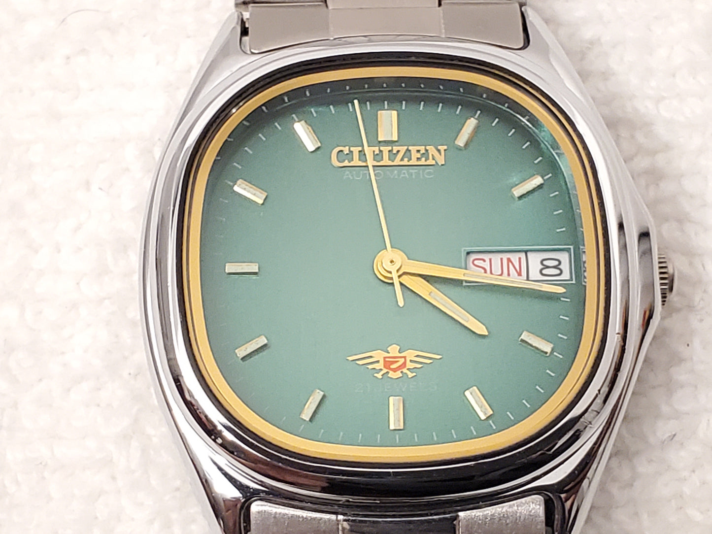 Vintage Citizen Automatic Mens Day Date Watch Green Dial 21 Jewels Eagle S Steel