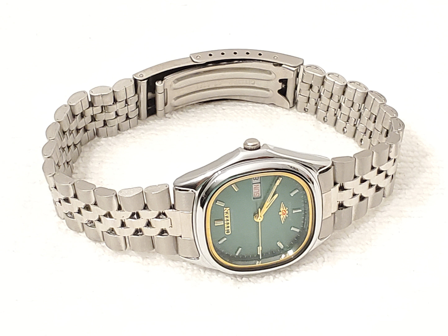 Vintage Citizen Automatic Mens Day Date Watch Green Dial 21 Jewels Eagle S Steel