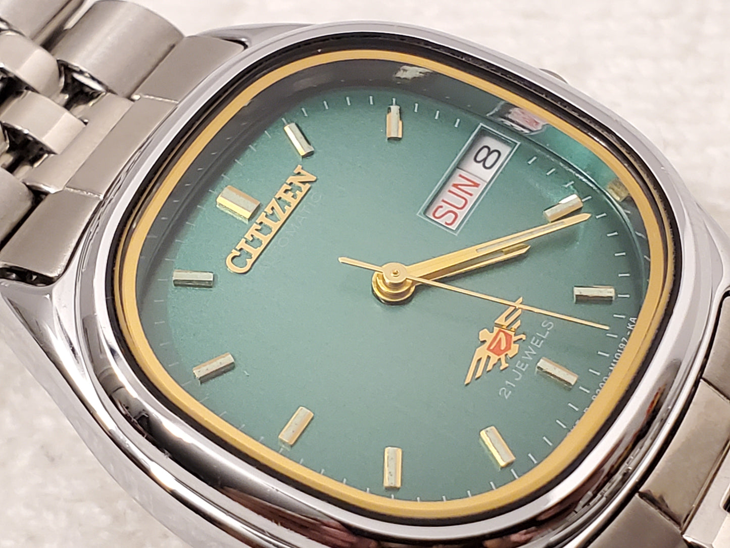Vintage Citizen Automatic Mens Day Date Watch Green Dial 21 Jewels Eagle S Steel