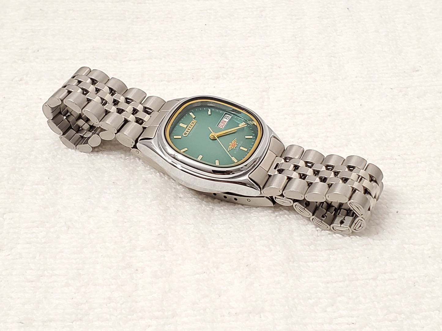 Vintage Citizen Automatic Mens Day Date Watch Green Dial 21 Jewels Eagle S Steel