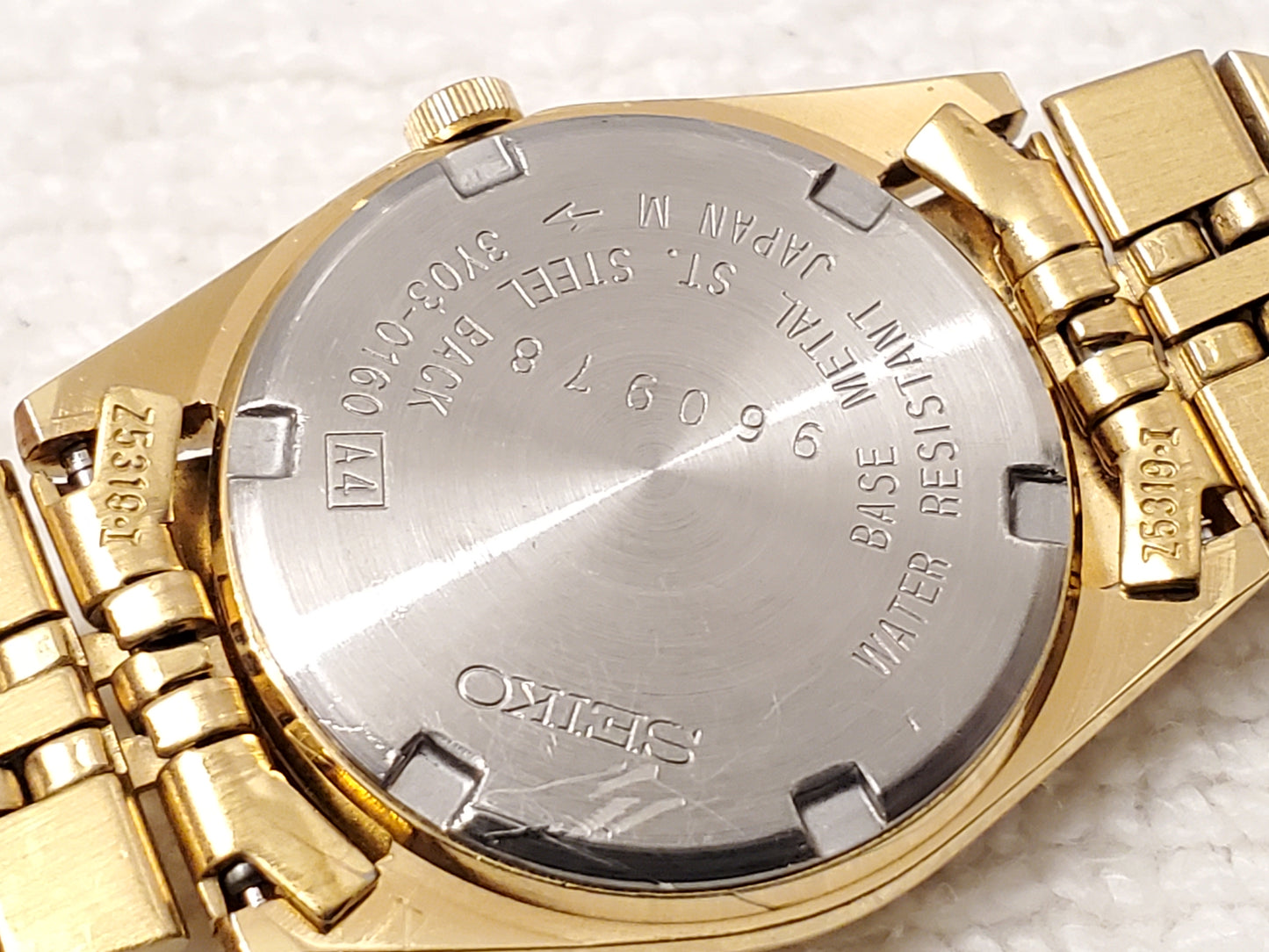 Vintage Seiko SQ Women's Gold Tone Quartz Watch Day Date Black Dial One Jewel Presidential