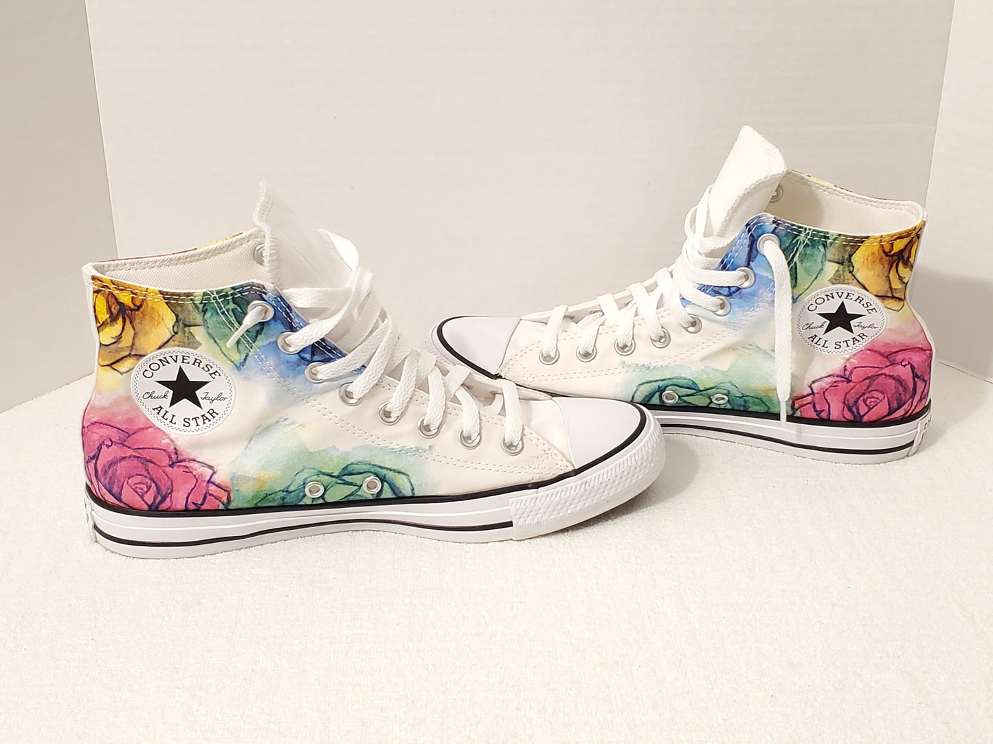 Converse Chuck Taylor All Star High Top Sneakers Skull Head Roses Multicolor