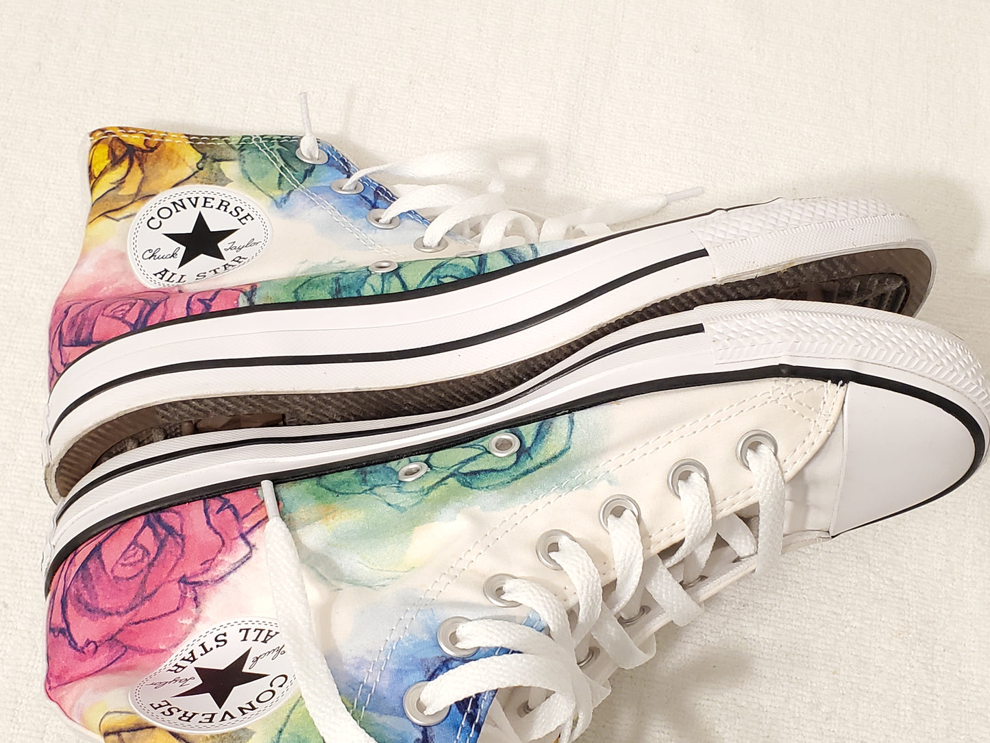 Converse Chuck Taylor All Star High Top Sneakers Skull Head Roses Multicolor