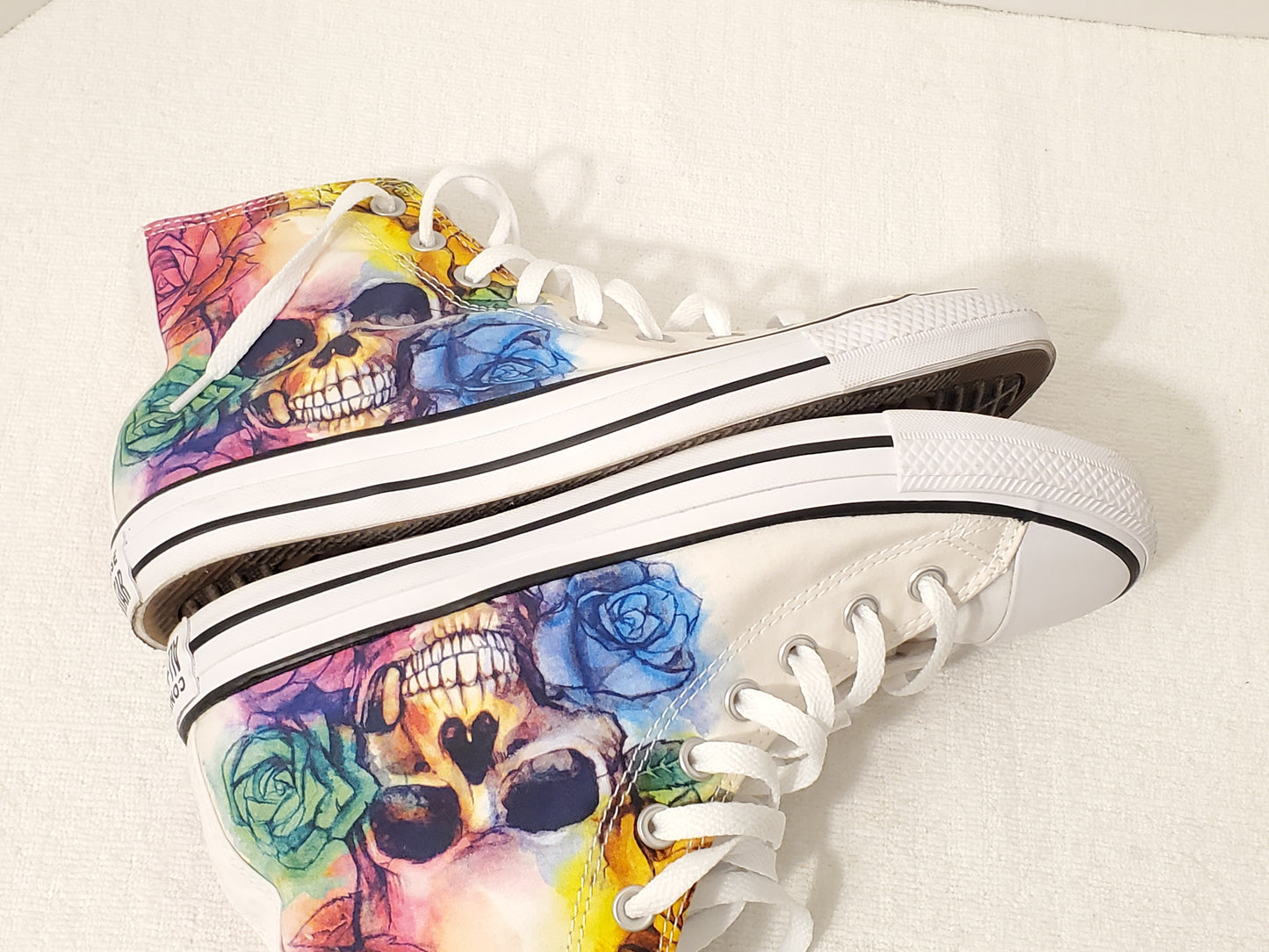 Converse Chuck Taylor All Star High Top Sneakers Skull Head Roses Multicolor