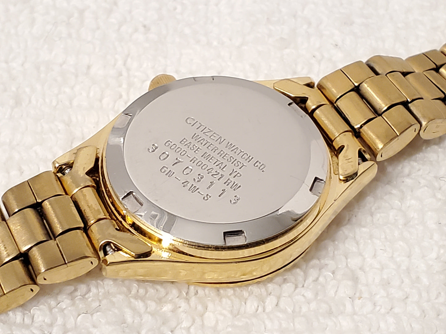 Vintage Citizen Women's Day Date Gold Plated Quartz Watch Black Dial Base Metal