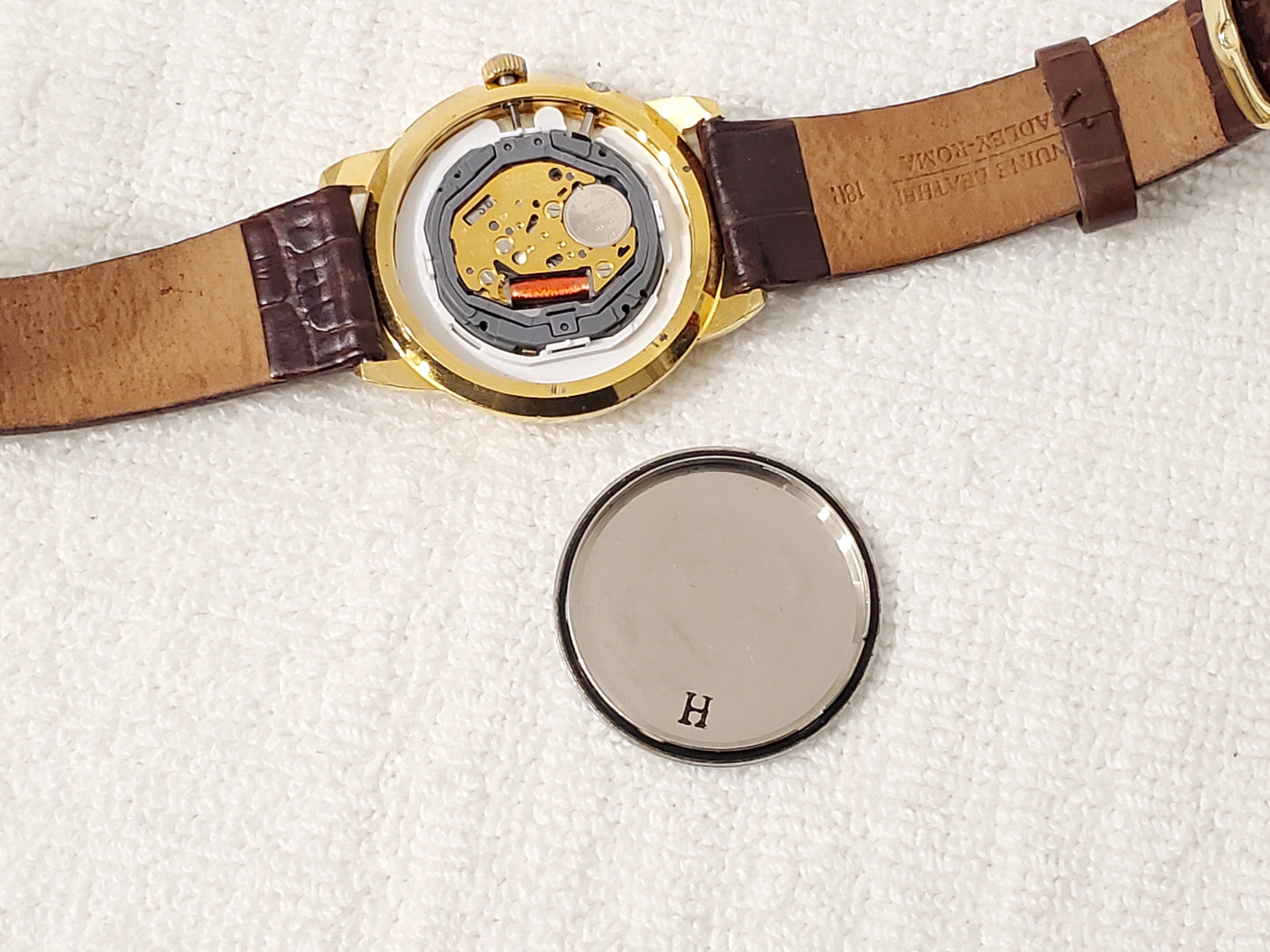 Vintage Citizen Men's Day Date Month Watch Brown Leather Silver Dial Gold Tone