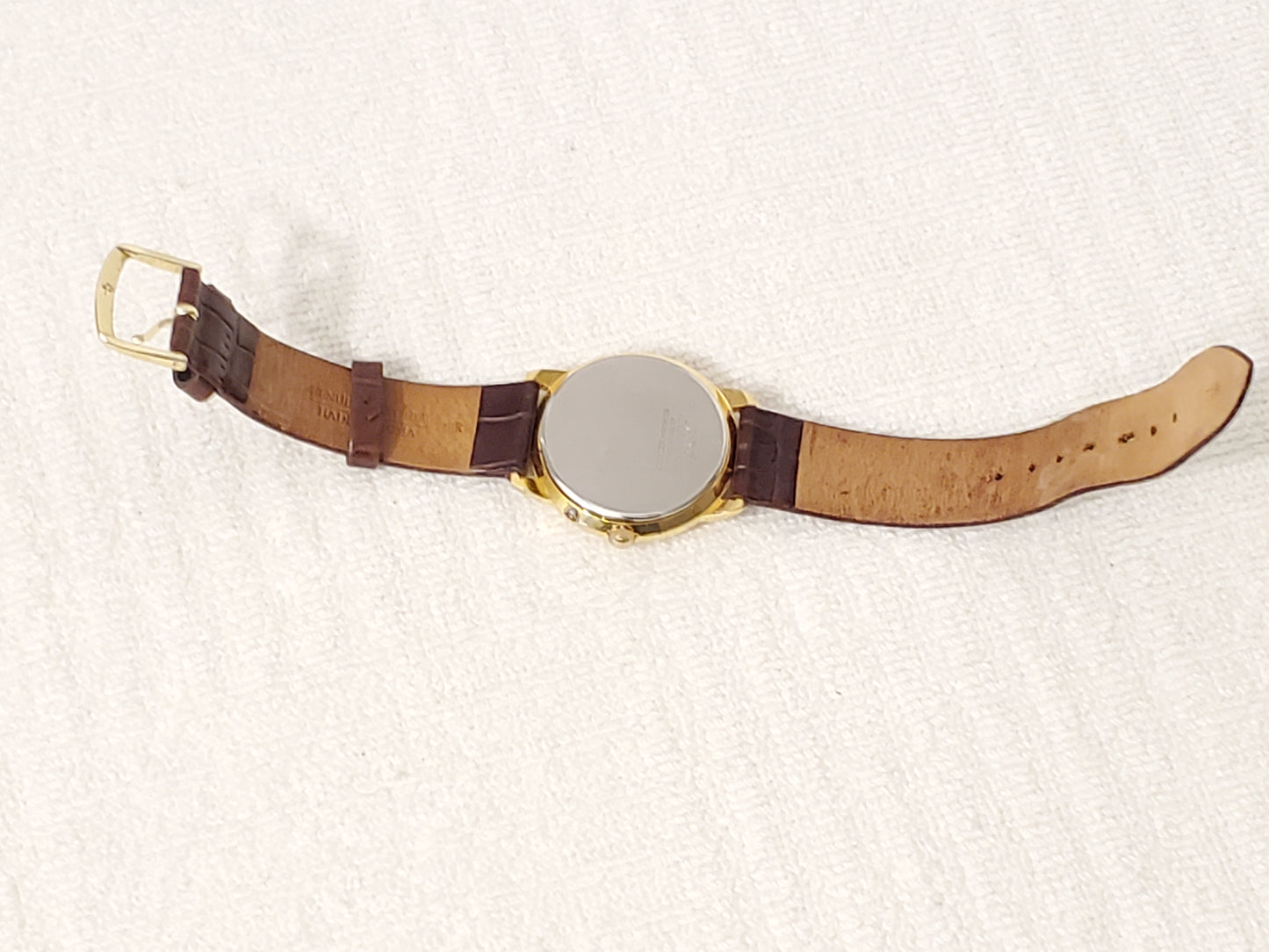 Vintage Citizen Men's Day Date Month Watch Brown Leather Silver Dial Gold Tone
