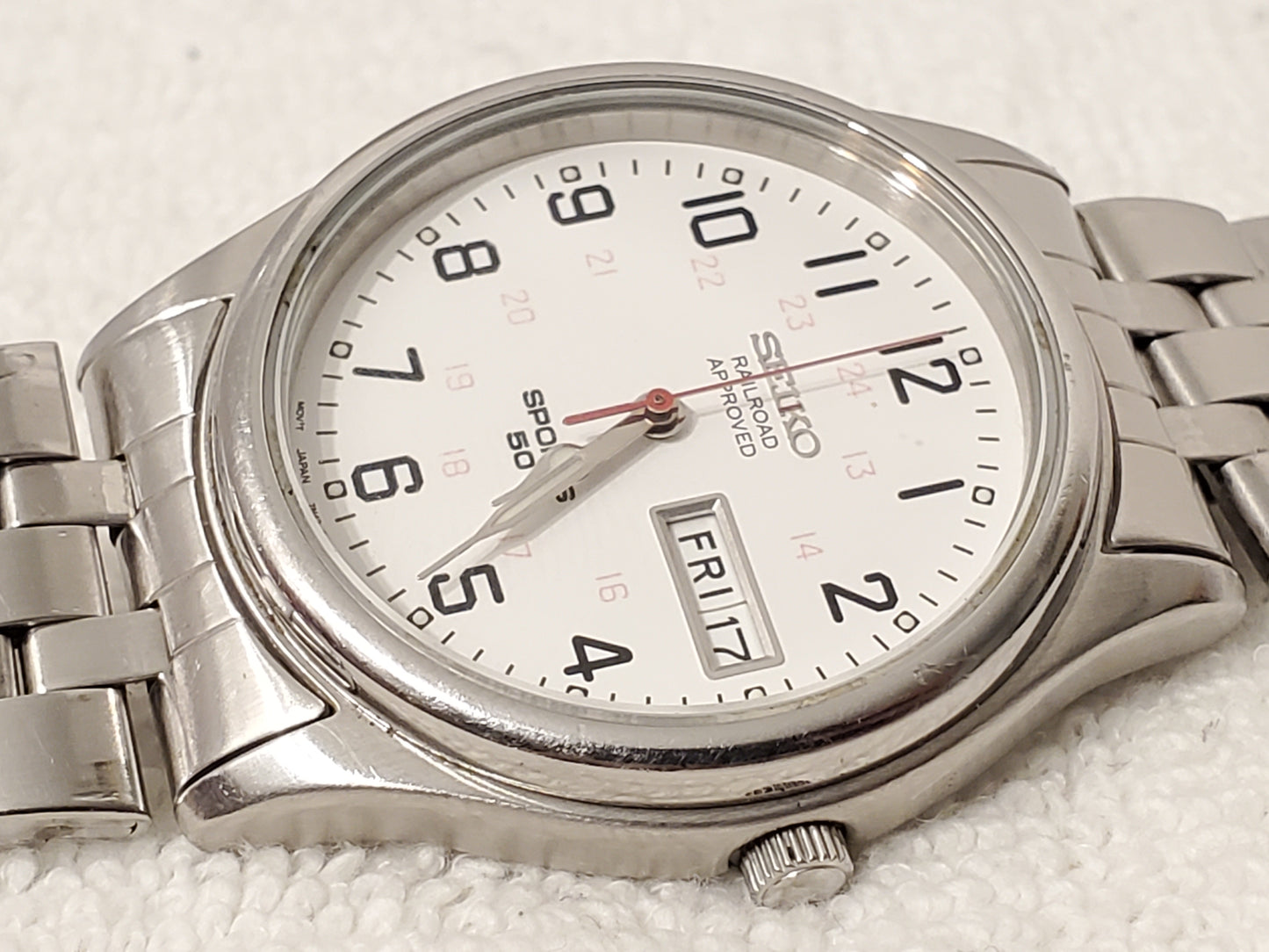 Vintage Seiko Railroad Approved Sports 50 Men's Day Date Watch Stainless Steel