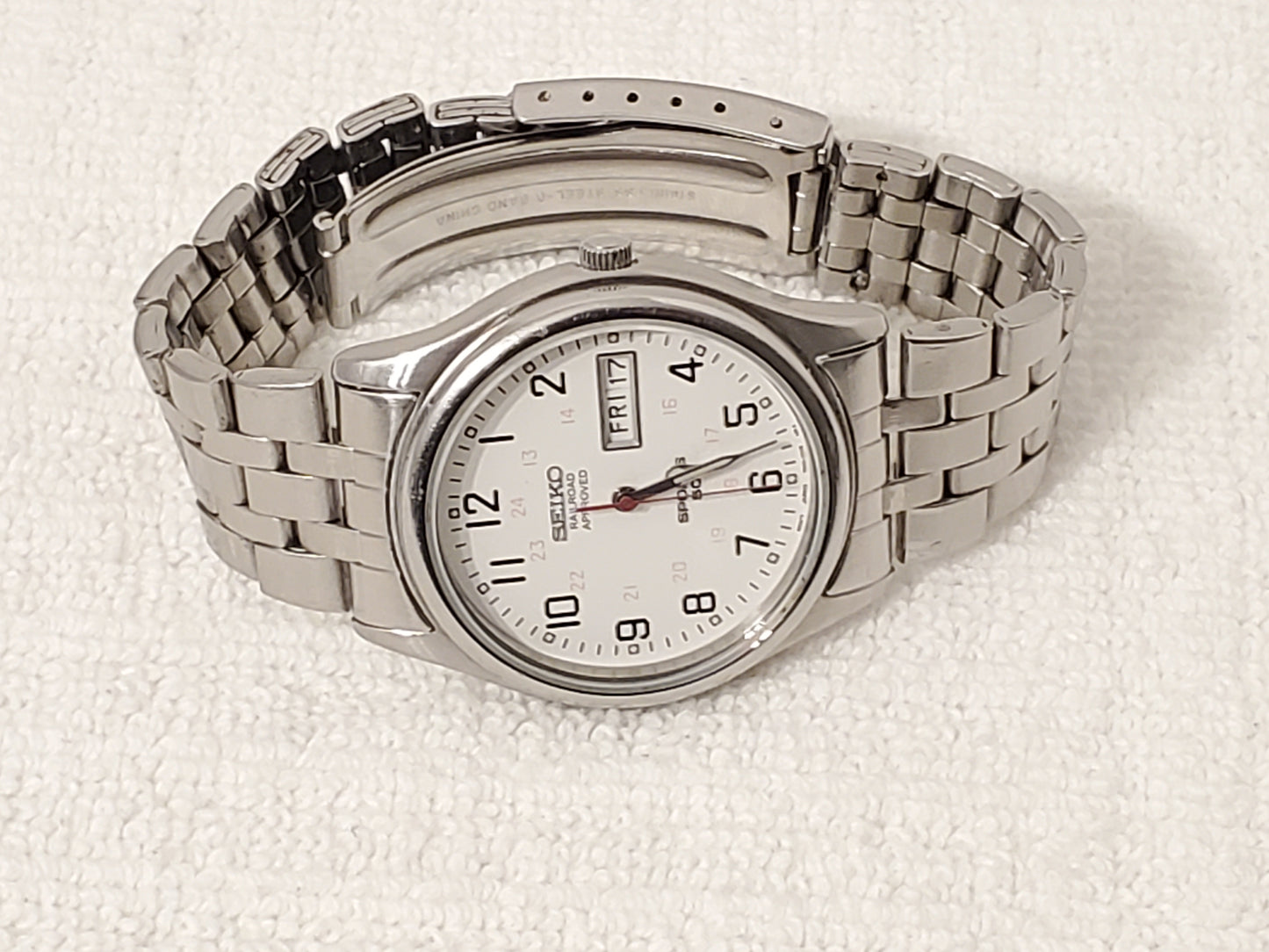 Vintage Seiko Railroad Approved Sports 50 Men's Day Date Watch Stainless Steel