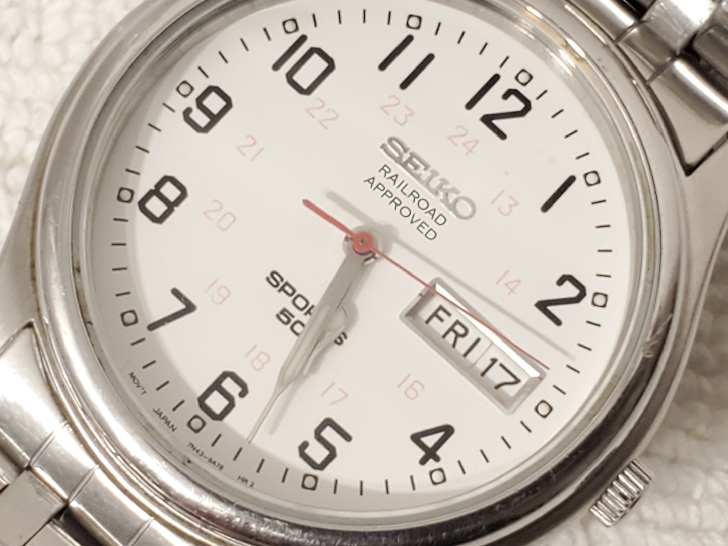 Vintage Seiko Railroad Approved Sports 50 Men's Day Date Watch Stainless Steel