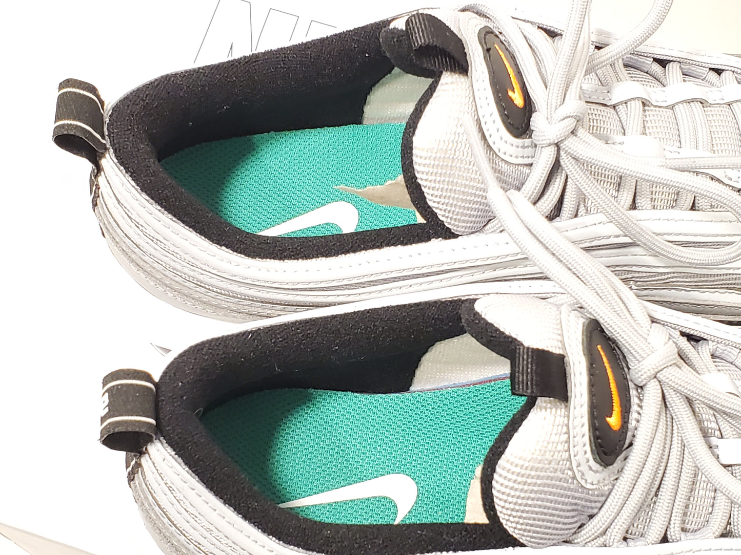 Nike Air Max 97 Men's Sneaker Gray Black White Orange Size 9.5 Lace Up Shoes New