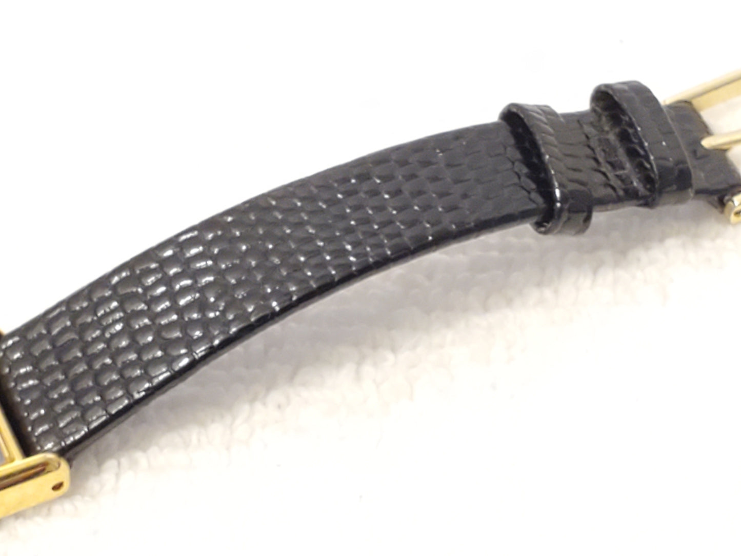 Vintage Citizen CQ Women Tank Quartz Watch 10K Gold 3 Diamonds Charm Black Dial