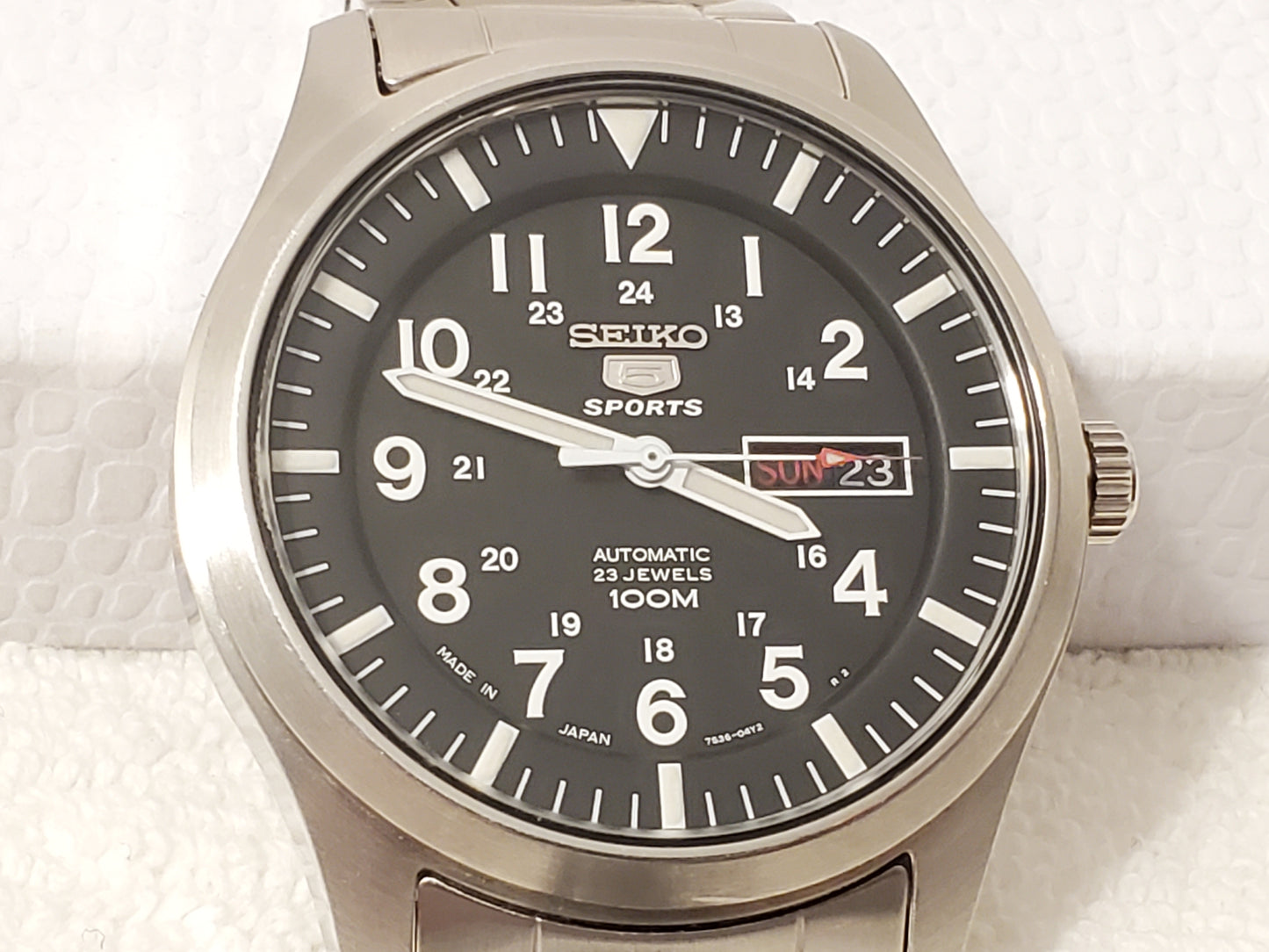 Seiko 5 Sports Military Men's Black Dial Automatic Watch Day Date 23 Jewels 100M