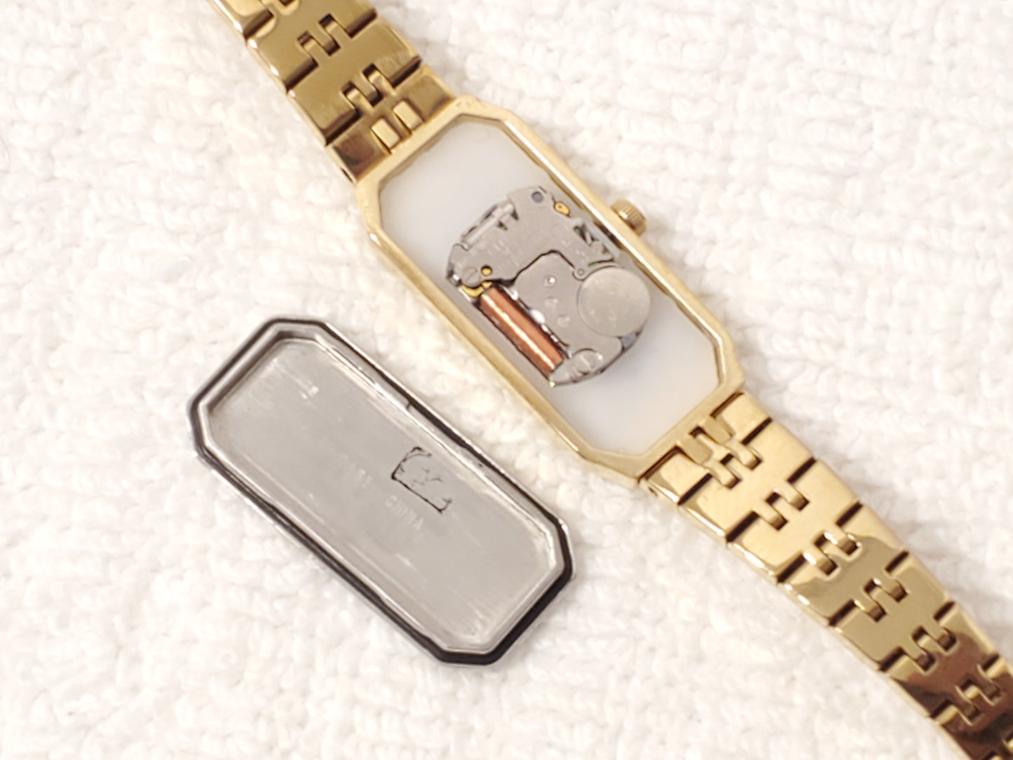 Vintage Citizen CQ Women's Quartz Tank Watch Gold Plated Black Dial Diamond