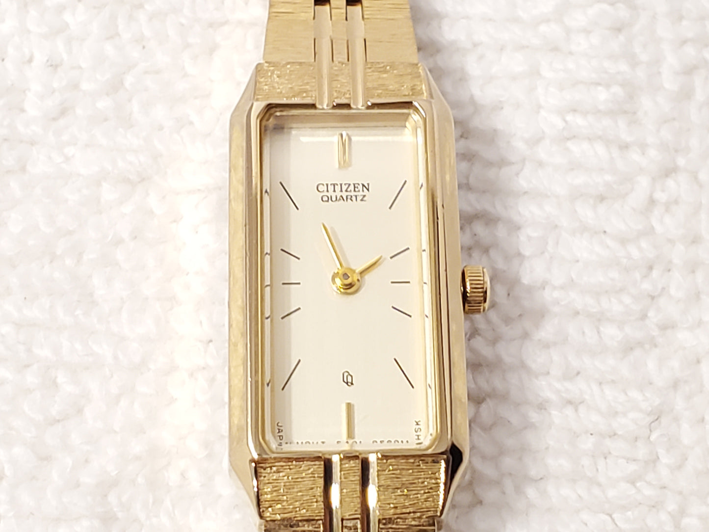 Vintage Citizen CQ Women's Tank Quartz Watch Gold Plated Champagne Dial S Steel