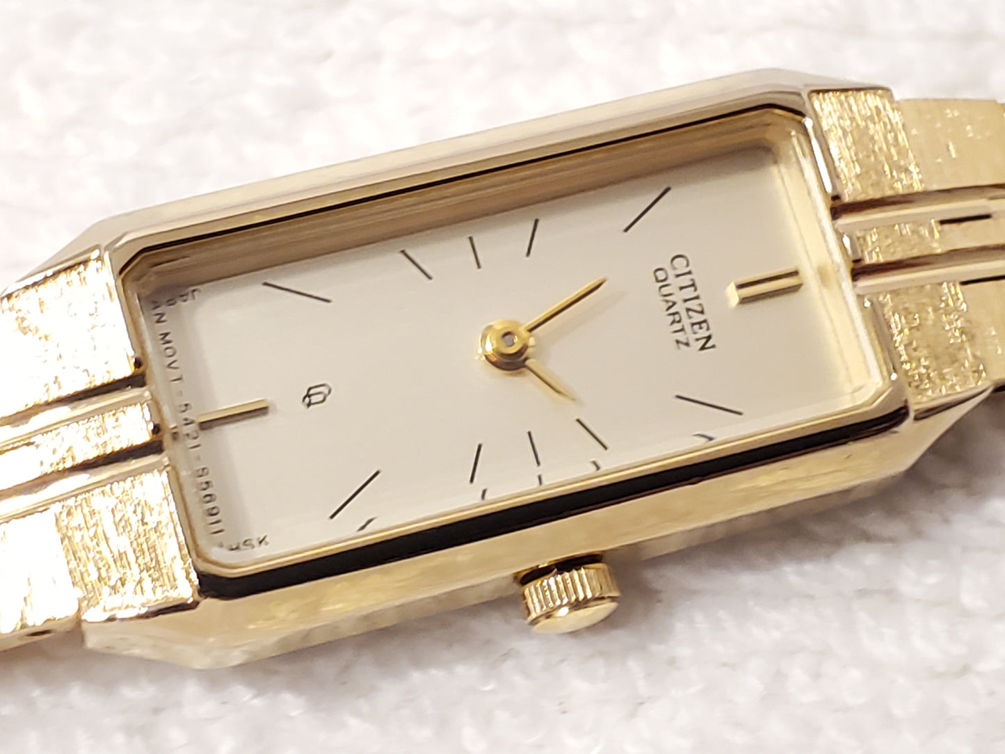 Vintage Citizen CQ Women's Tank Quartz Watch Gold Plated Champagne Dial S Steel