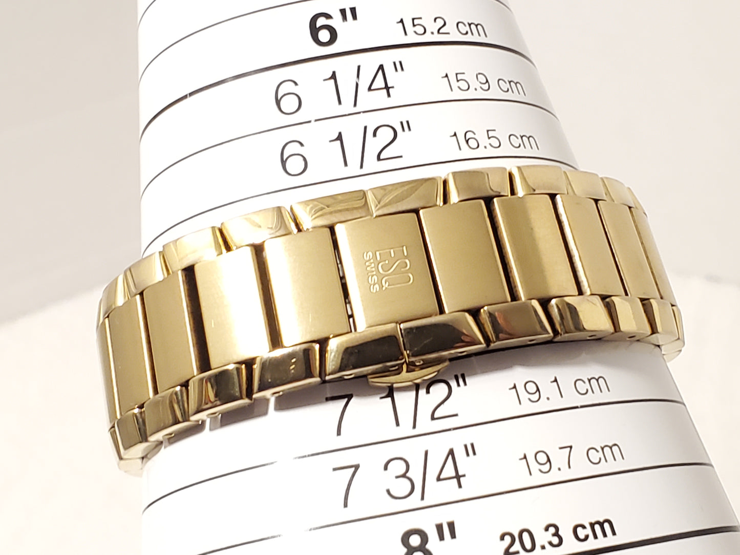 ESQ Swiss Men Tank Watch Diamonds Black Dial Stainless Steel 4 Jewels Gold Tone