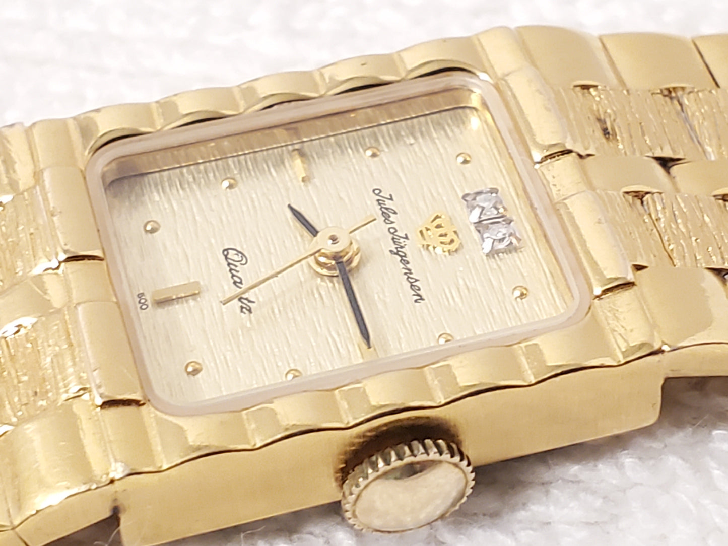 Vintage Jules Jurgensen Women's Tank Watch Two Diamonds Gold Plated Five Jewels