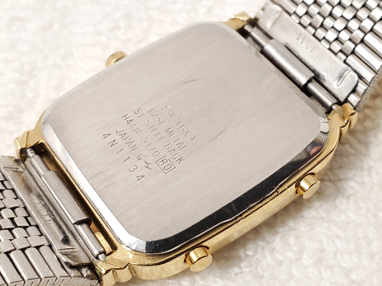 Vintage Seiko Men's Alarm Chronograph Analog Digital Gold Tone Watch Day Date