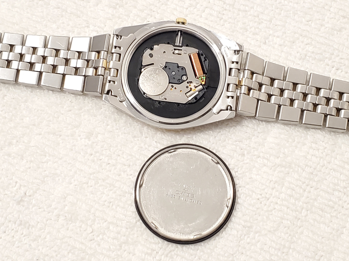 Vintage Seiko SQ Presidental Men's Day Date Watch Gold Tone Blue Dial One Jewel