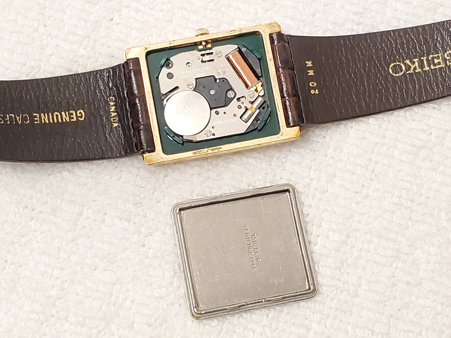Vintage Seiko Men's Tank Watch Gold Tone One Jewel Brown Leather Strap S Steel