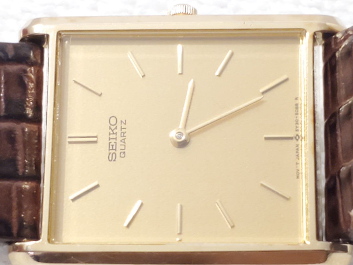 Vintage Seiko Men's Tank Watch Gold Tone One Jewel Brown Leather Strap S Steel