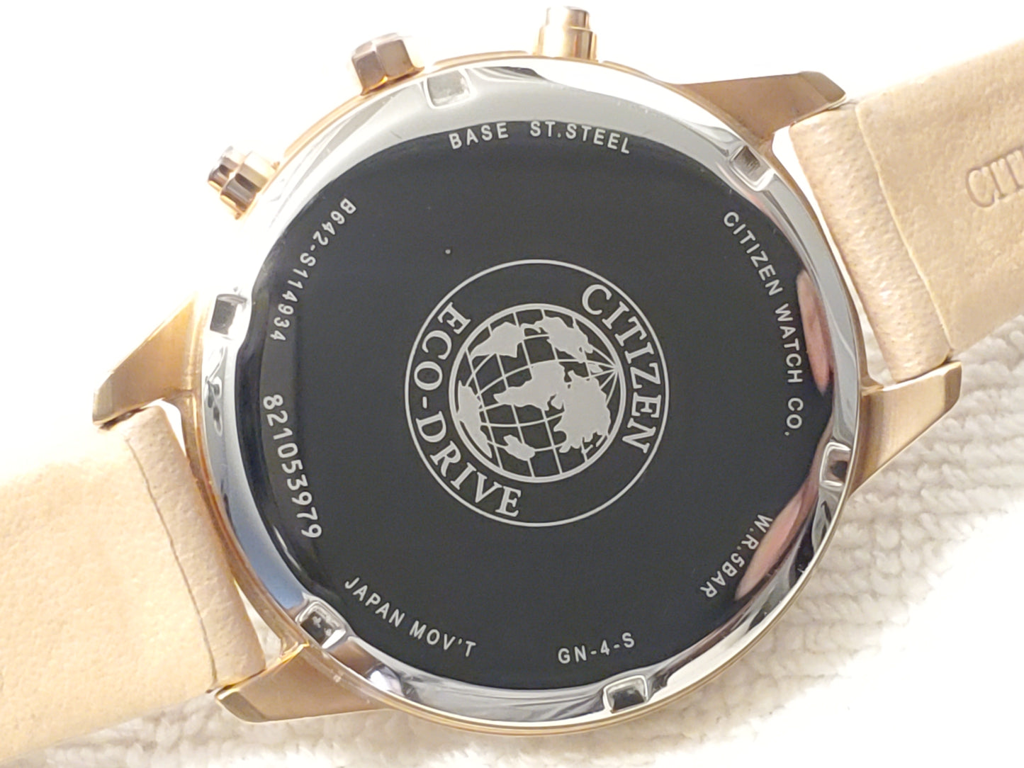 Citizen Eco Drive Chronograph Date Women Watch Rose Gold Tone White Dial Leather