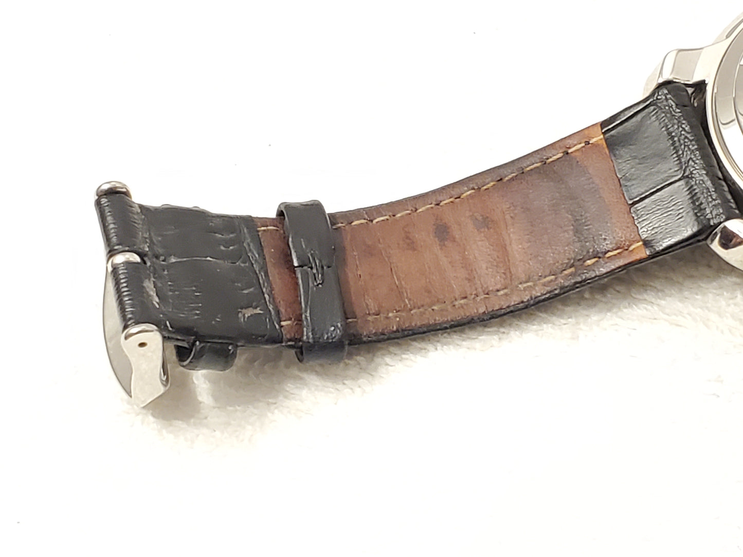 Vintage Timex Automatic Power Reserve Date Men's Black Dial Watch Leather Strap