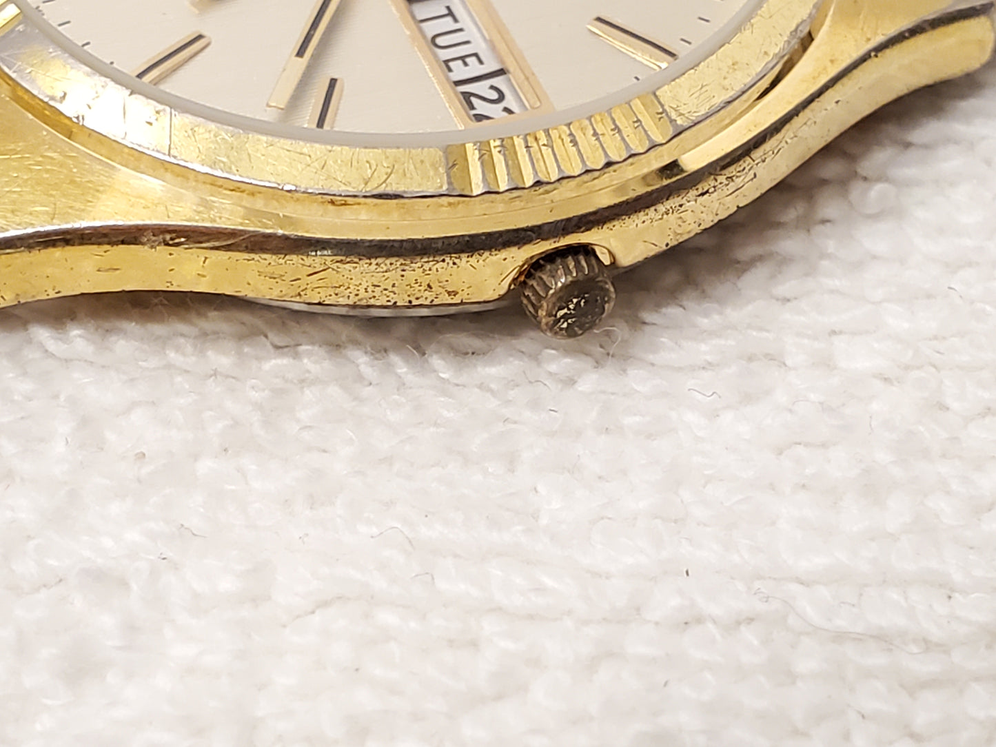 Vintage Jules Jurgensen Men's Gold Tone Day Date Quartz Watch Stainless Steel