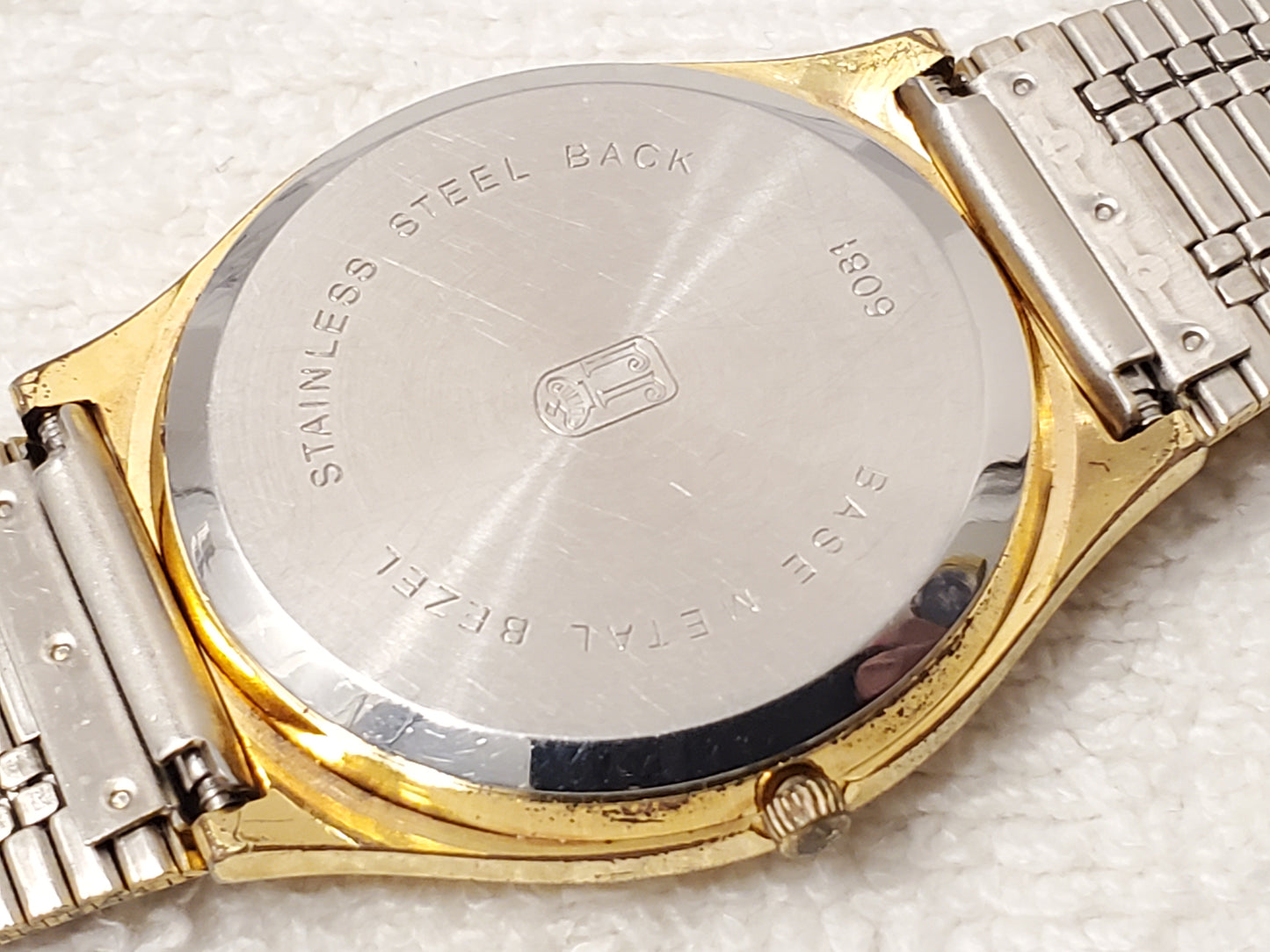 Vintage Jules Jurgensen Men's Gold Tone Day Date Quartz Watch Stainless Steel