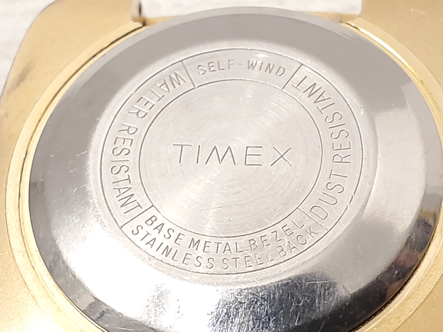 Vintage Timex Automatic Mens Day Date Watch Gold Tone Stainless Steel Base Metal