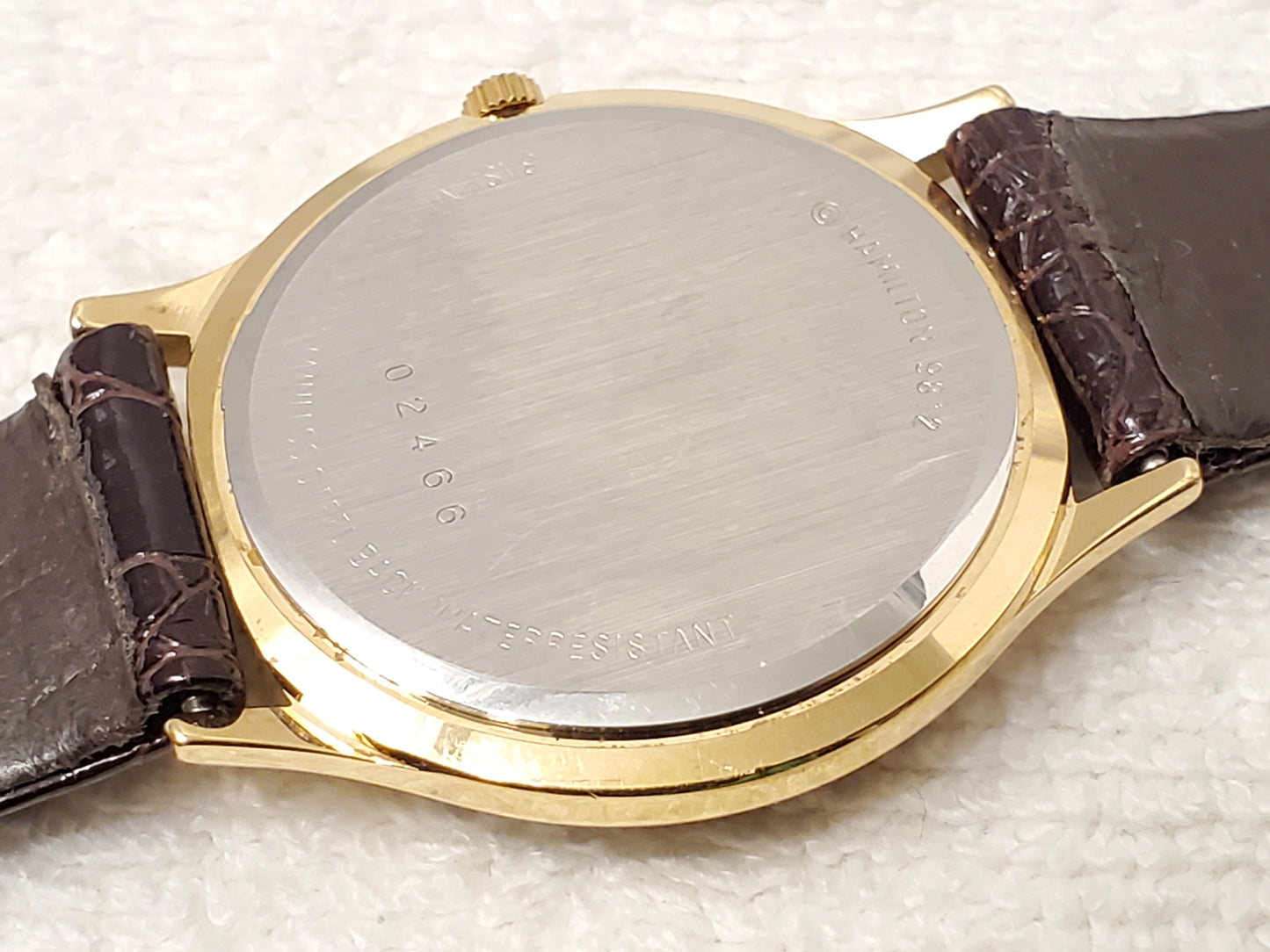 Vintage Hamilton Men's Date Watch Gold Plated 7 Jewels Silver Dial Leather Strap