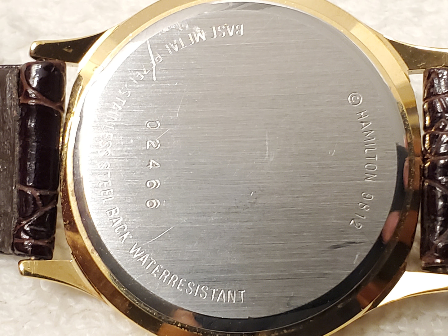Vintage Hamilton Men's Date Watch Gold Plated 7 Jewels Silver Dial Leather Strap