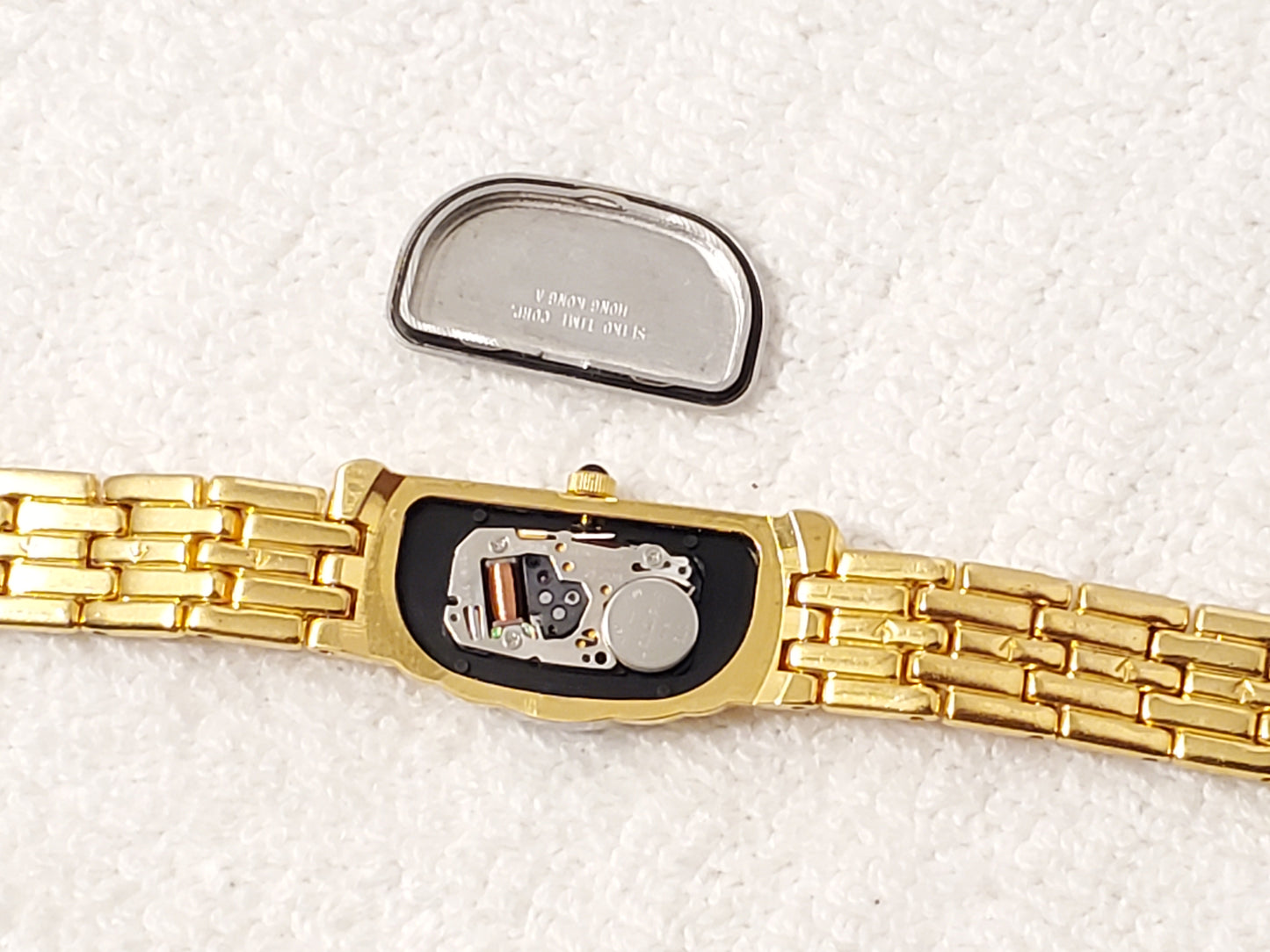 Vintage Seiko Half Moon Women Watch Black Dial Gold Silver Tone 6 Diamonds Bezel