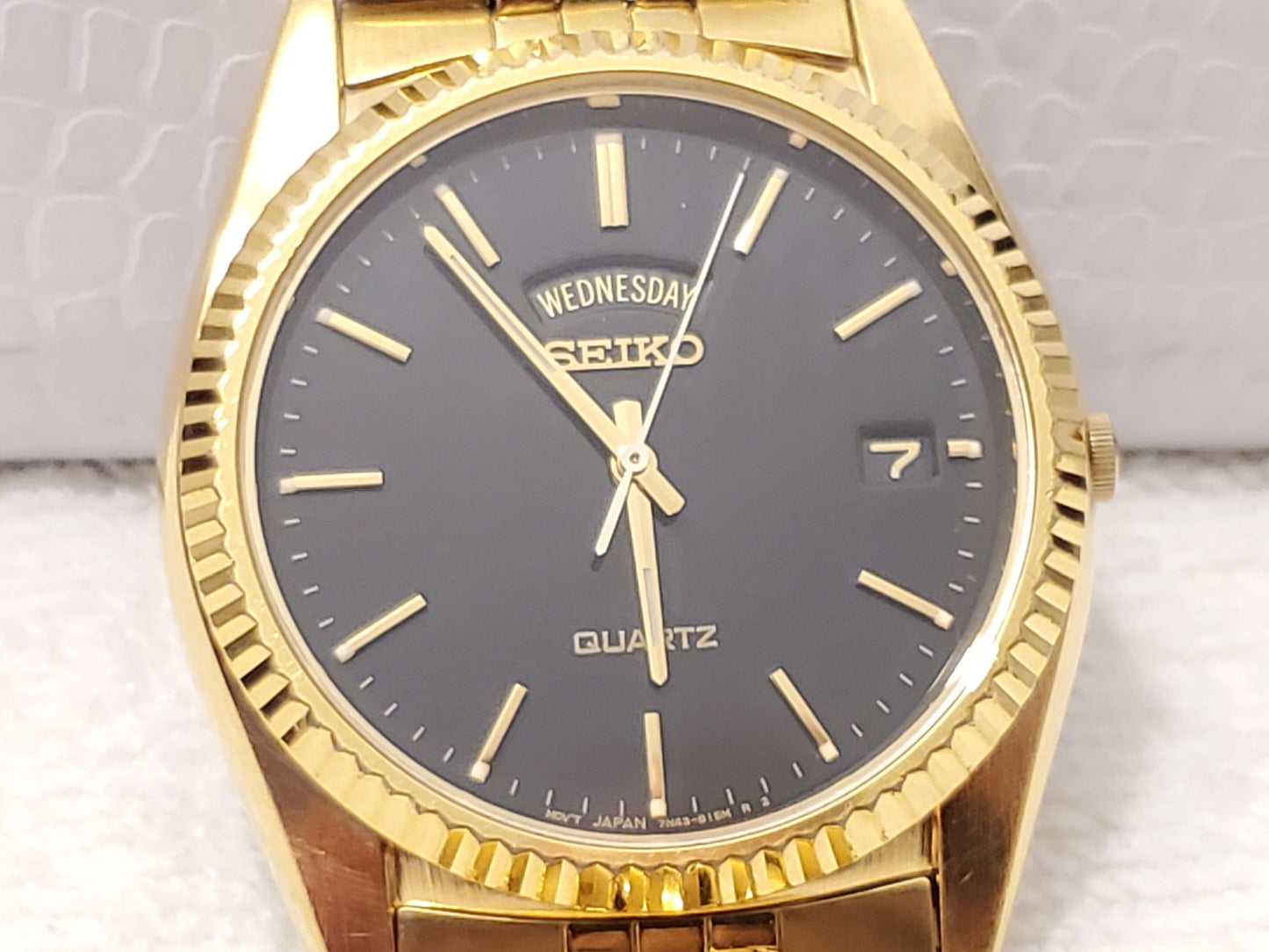 Vintage Seiko Presidential Men's Day Date Gold Tone Watch Black Dial One Jewel