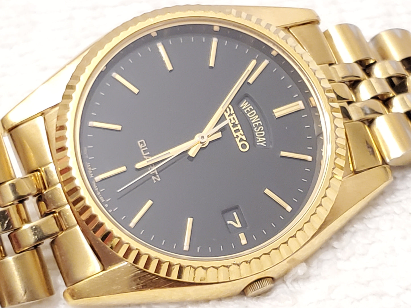 Vintage Seiko Presidential Men's Day Date Gold Tone Watch Black Dial One Jewel