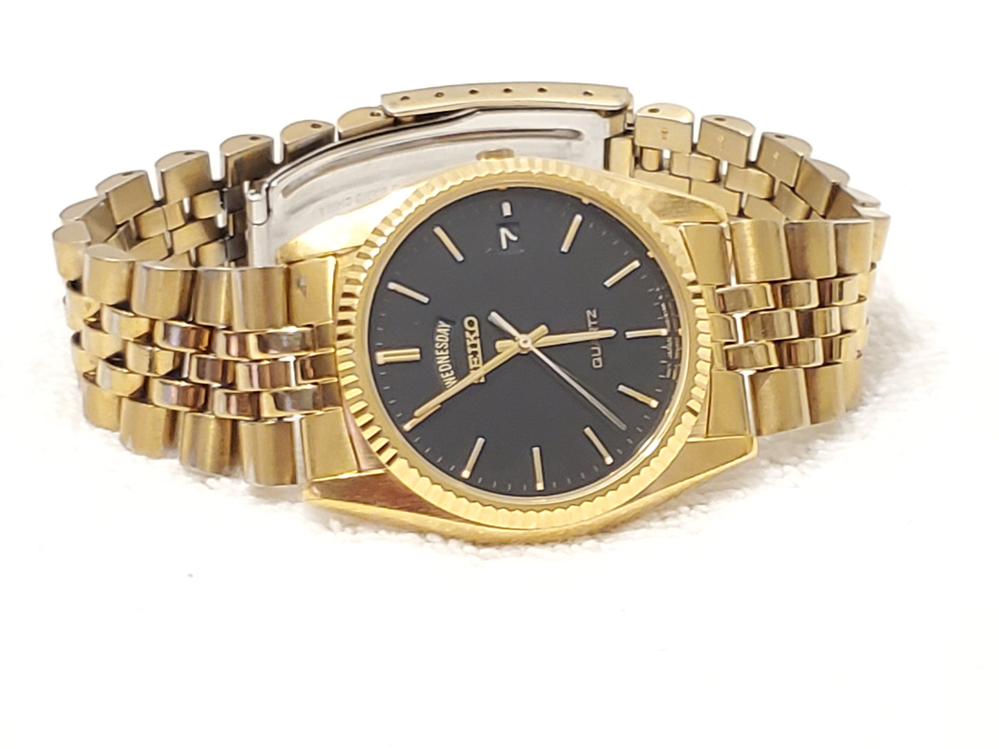 Vintage Seiko Presidential Men's Day Date Gold Tone Watch Black Dial One Jewel