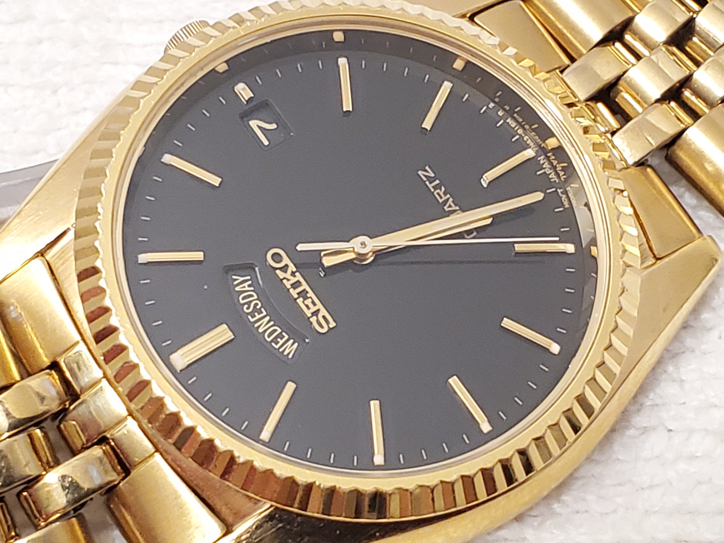 Vintage Seiko Presidential Men's Day Date Gold Tone Watch Black Dial One Jewel