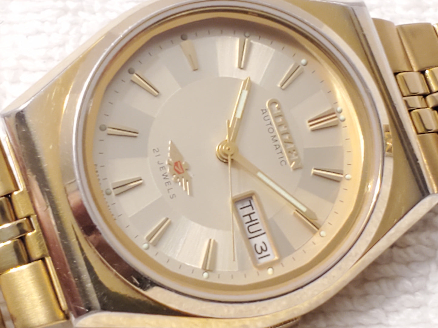 Vintage Citizen Automatic Twenty One Jewels Men's Gold Plated Watch Day Date
