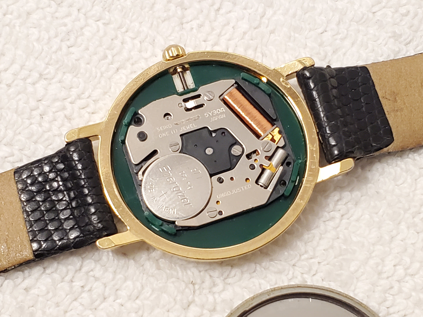 Vintage Seiko Women's Quartz Watch Gold Plated One Jewel White Dial Leather Band