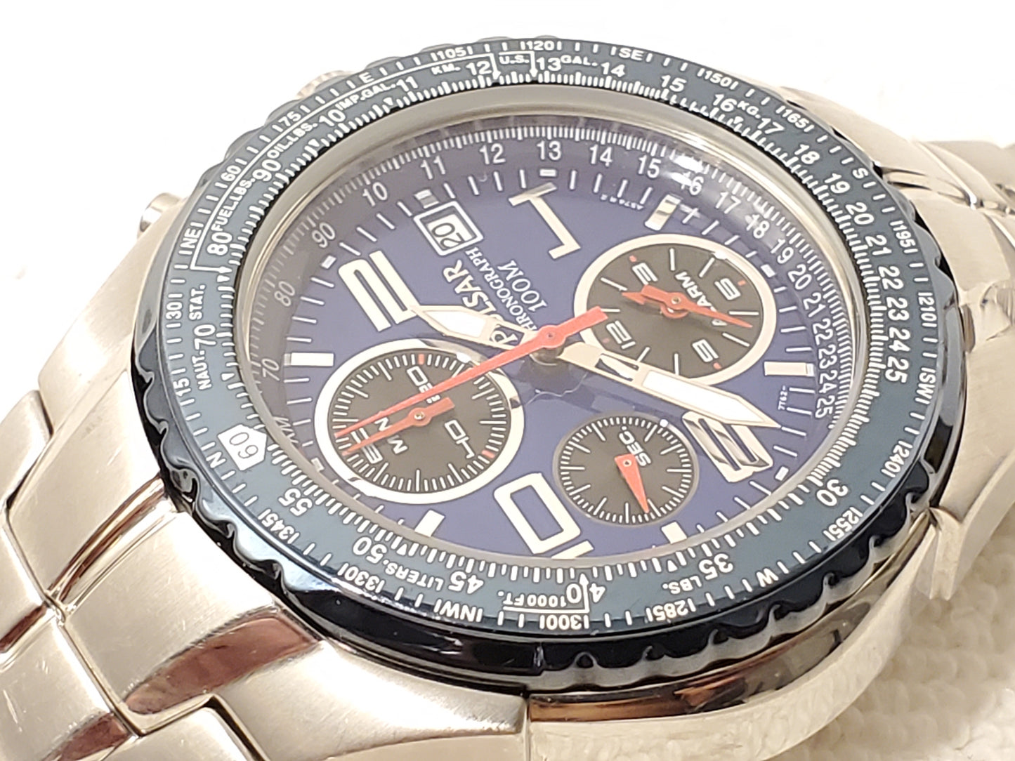 Vintage Pulsar by Seiko Men's Stainless Steel Chronograph Date Watch Blue Dial