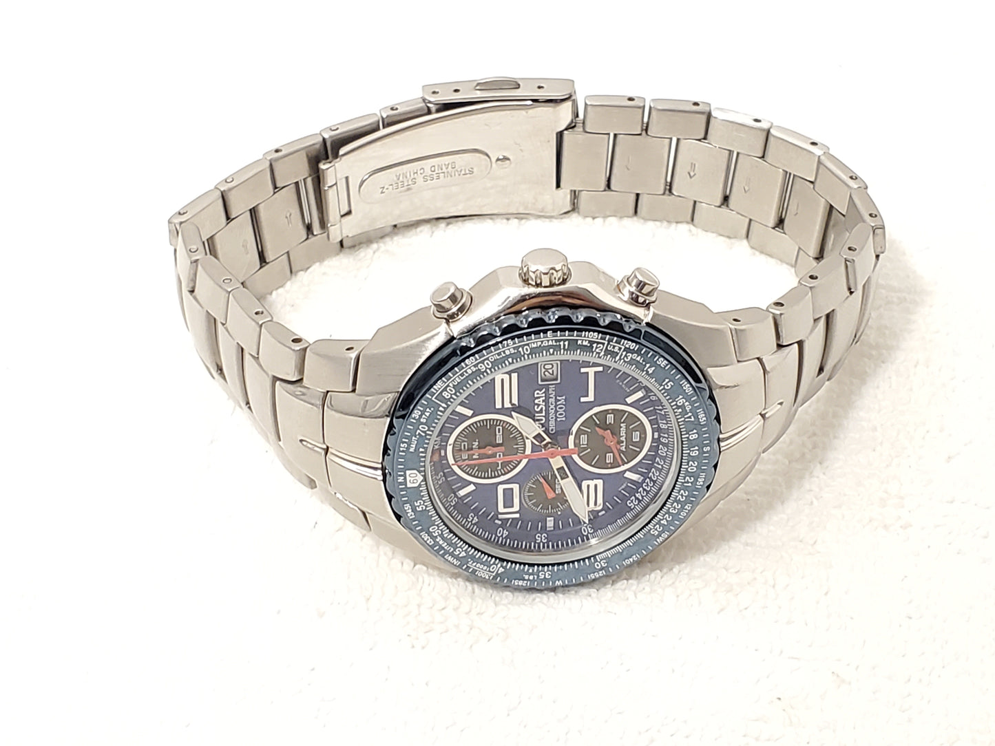 Vintage Pulsar by Seiko Men's Stainless Steel Chronograph Date Watch Blue Dial