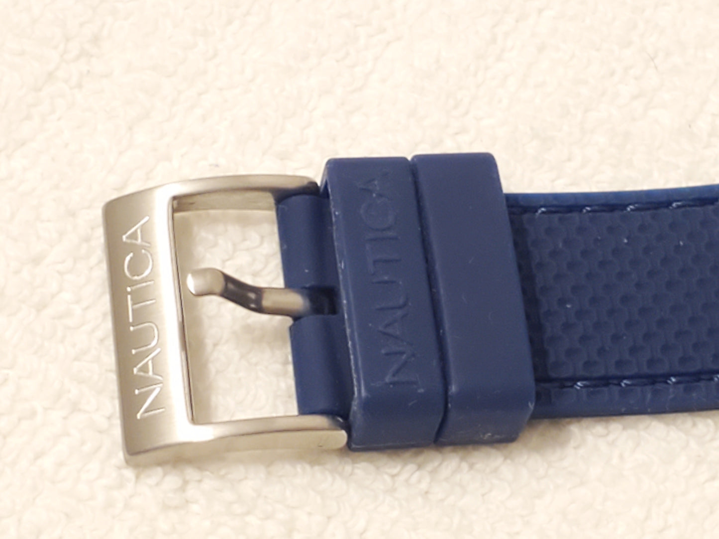 Nautica Red Blue Bezel Men's Day Date Quartz Watch Stainless Steel WR 100 Meters