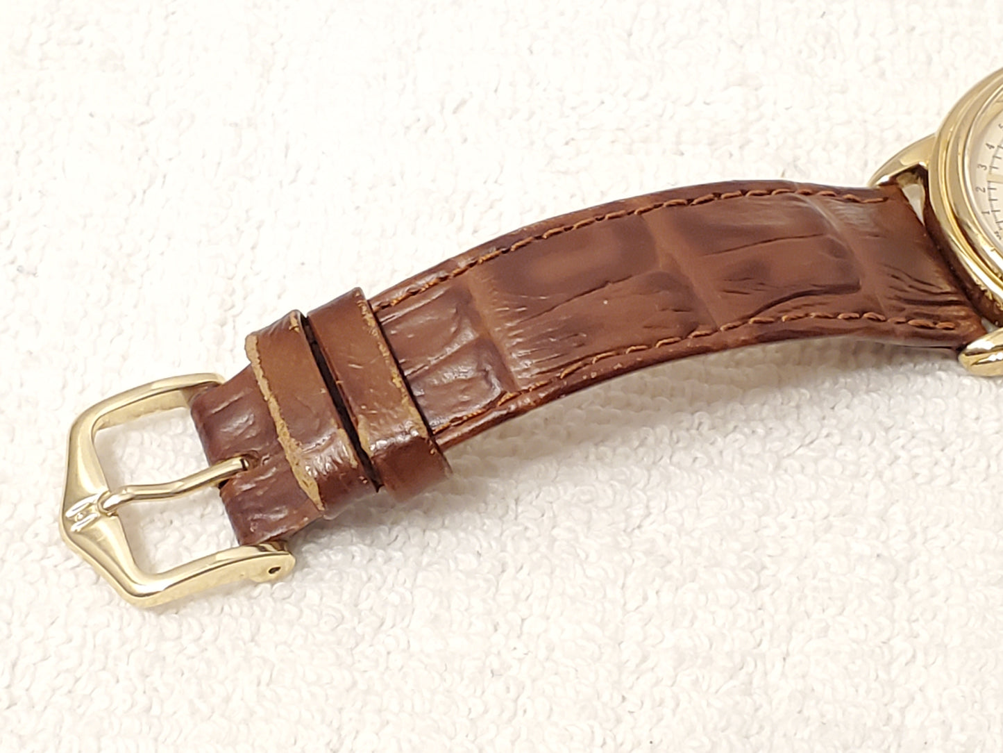 Vintage Citizen Elegance Month Day Date Men's Watch Roman Numerals Leather Gold