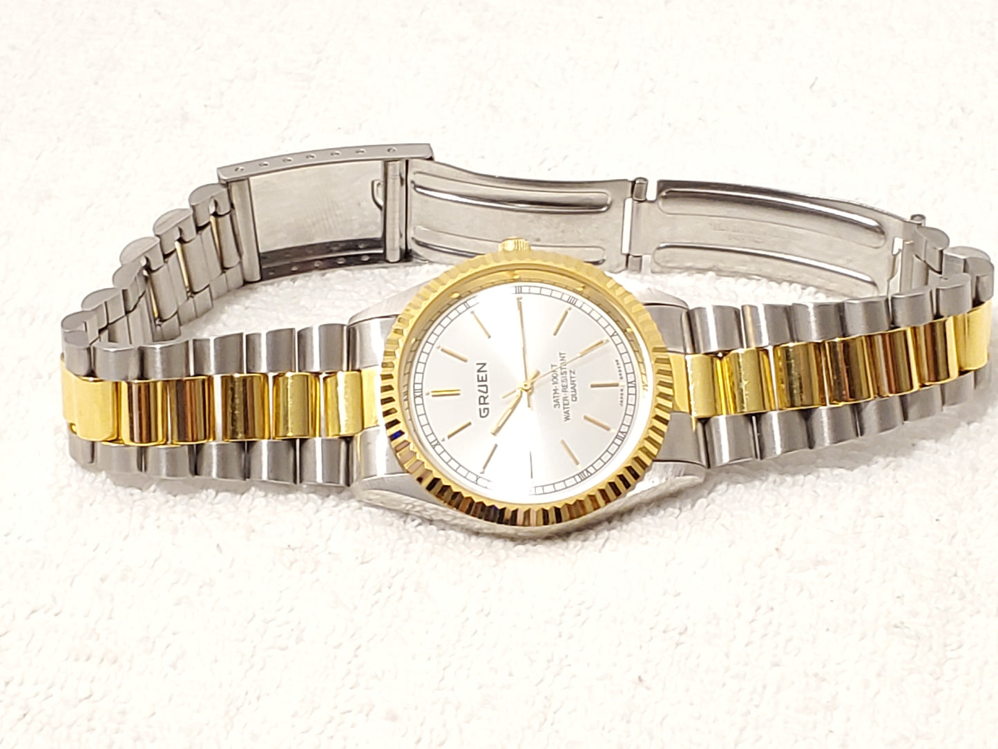 Vintage Gruen Men's Presidential Gold Tone Stainless Steel Silver Dial Watch