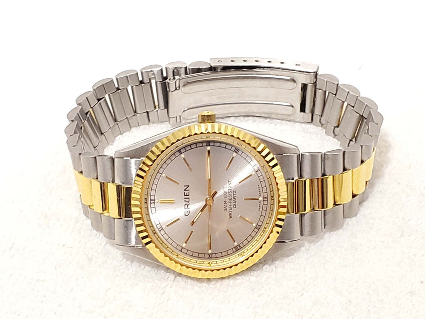 Vintage Gruen Men's Presidential Gold Tone Stainless Steel Silver Dial Watch