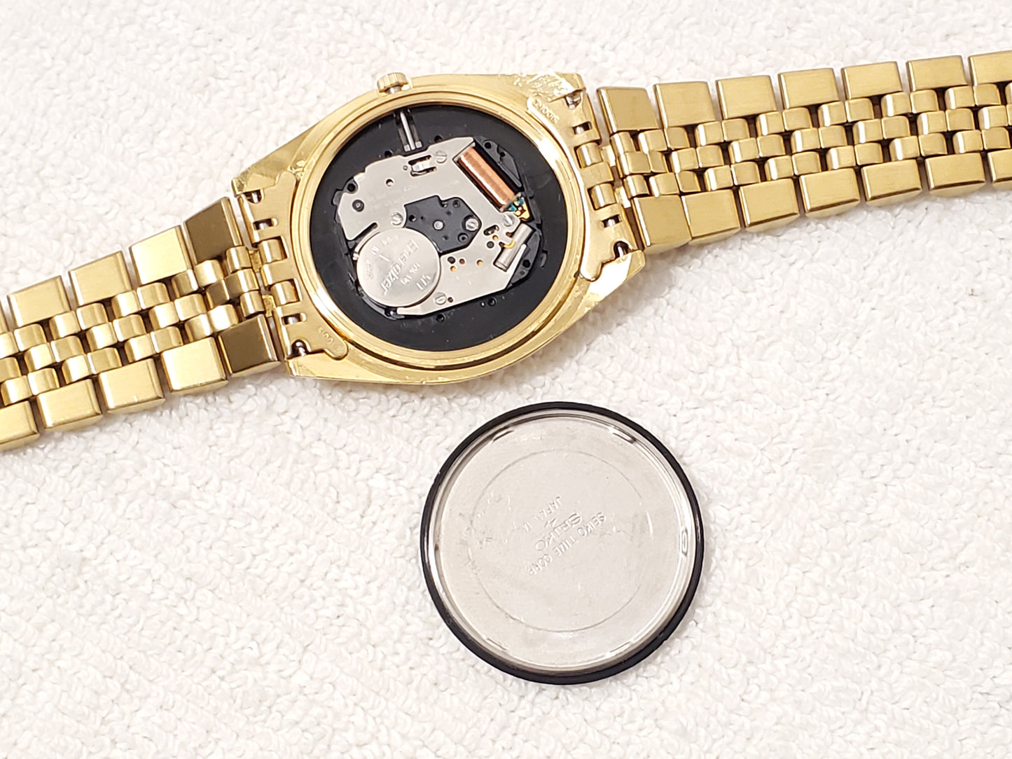 Vintage Seiko SQ Presidential Men's Day Date Watch Gold Tone Black Dial 1 Jewel